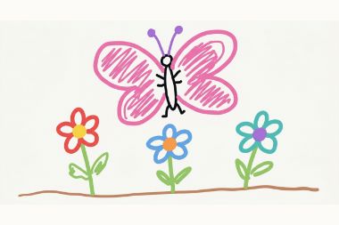 the child's drawing, gen__butterfly-flowers__wide
