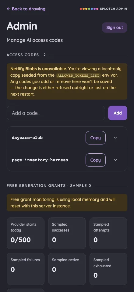 Admin · authenticated in night mode at iPhone 16 Pro Max in portrait