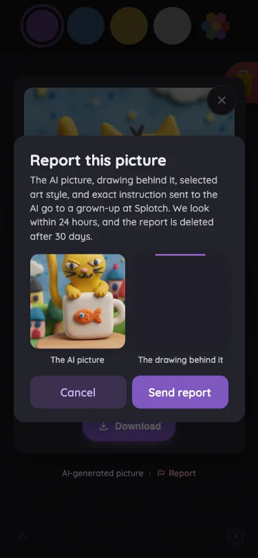 AI result · report confirmation in night mode at iPhone 13 mini in portrait