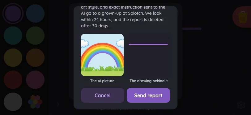 AI result · report confirmation in night mode at iPhone 13 mini in landscape