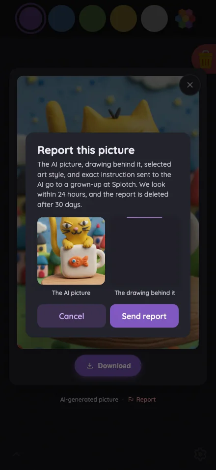 AI result · report confirmation in night mode at iPhone 16 Pro Max in portrait