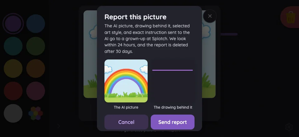 AI result · report confirmation in night mode at iPhone 16 Pro Max in landscape