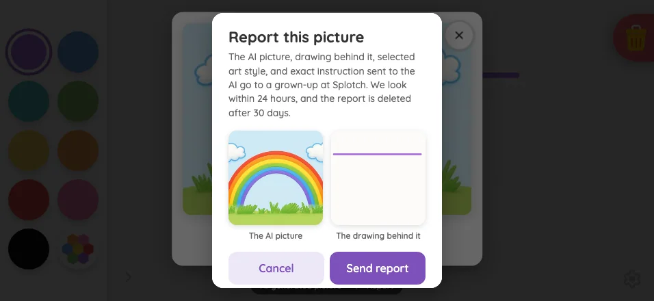 AI result · report confirmation in light mode at iPhone 16 Pro Max in landscape