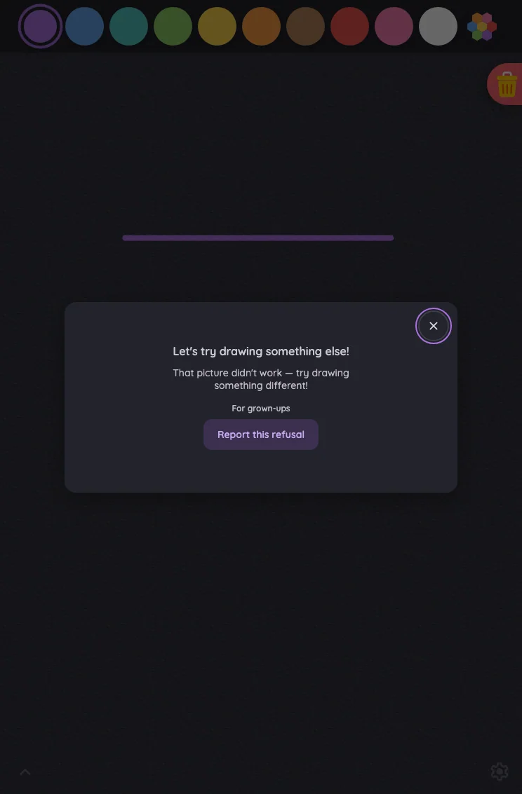 AI result · safety refusal in night mode at iPad mini 7th Gen (2024) in portrait