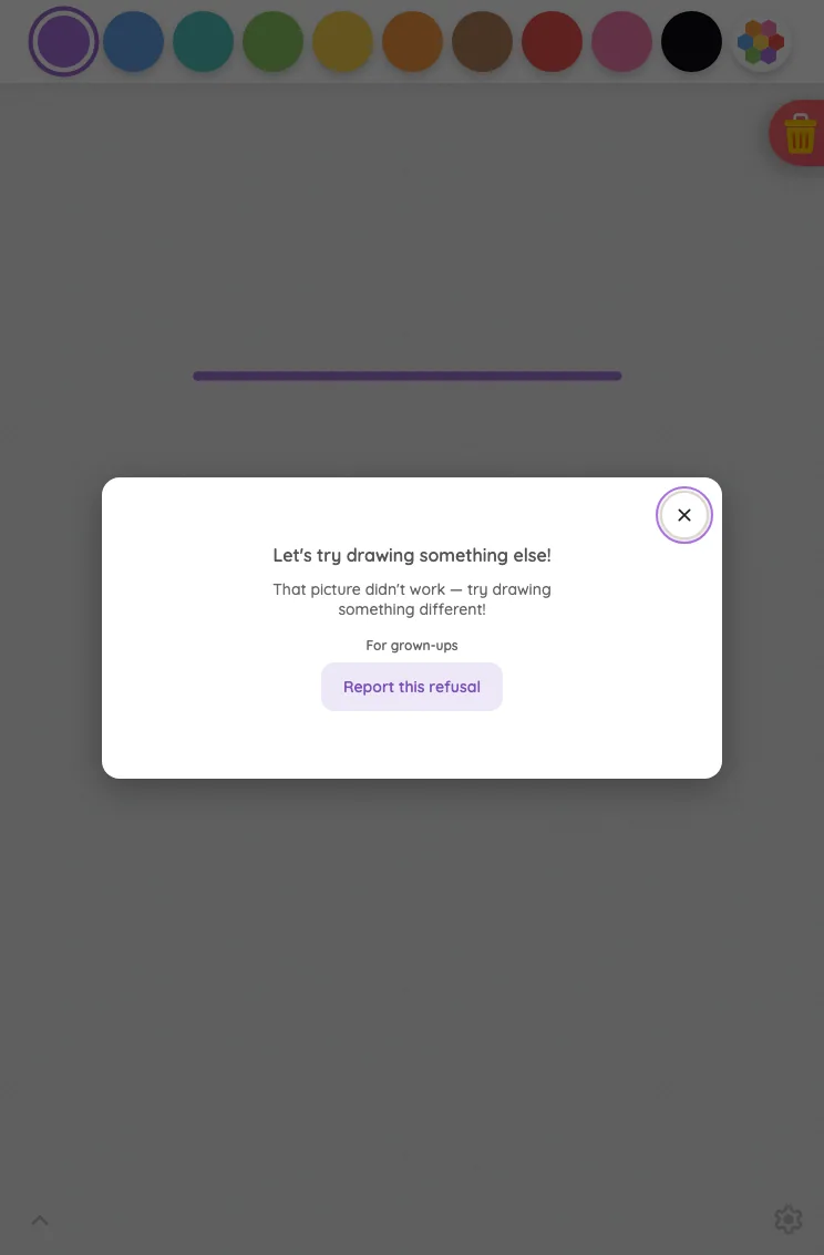 AI result · safety refusal in light mode at iPad mini 7th Gen (2024) in portrait