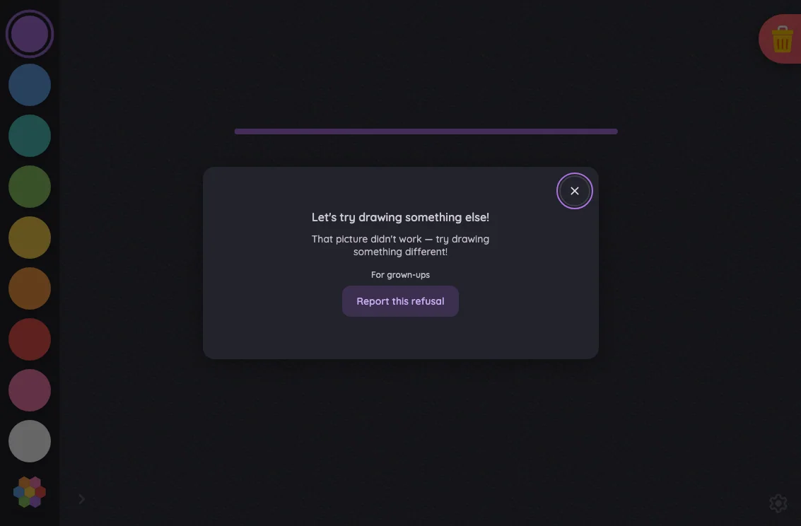 AI result · safety refusal in night mode at iPad mini 7th Gen (2024) in landscape