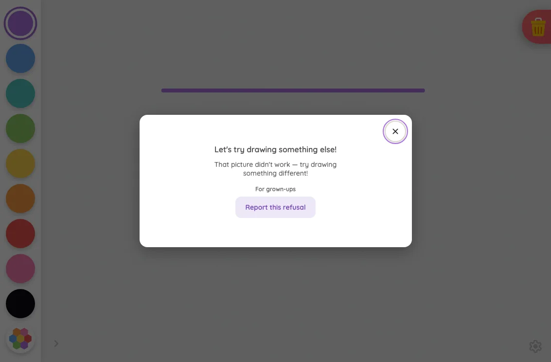 AI result · safety refusal in light mode at iPad mini 7th Gen (2024) in landscape