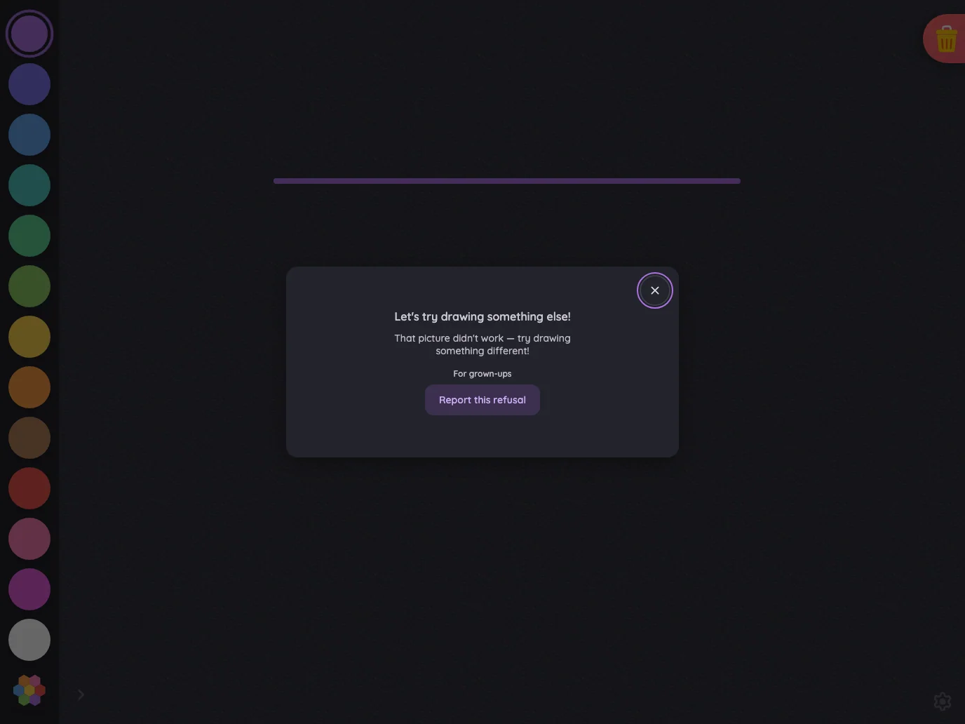 AI result · safety refusal in night mode at iPad Pro 13-inch (M4) in landscape
