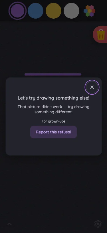 AI result · safety refusal in night mode at iPhone 13 mini in portrait