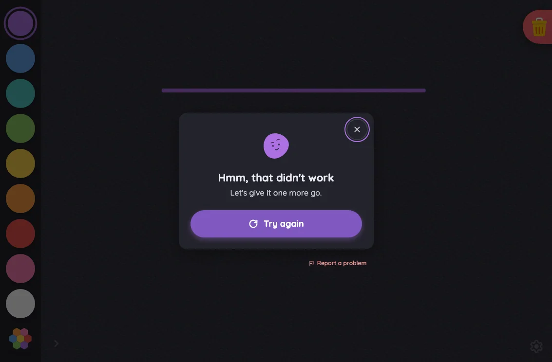 AI result · server error in night mode at iPad mini 7th Gen (2024) in landscape