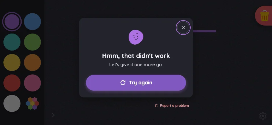 AI result · server error in night mode at iPhone 16 Pro Max in landscape