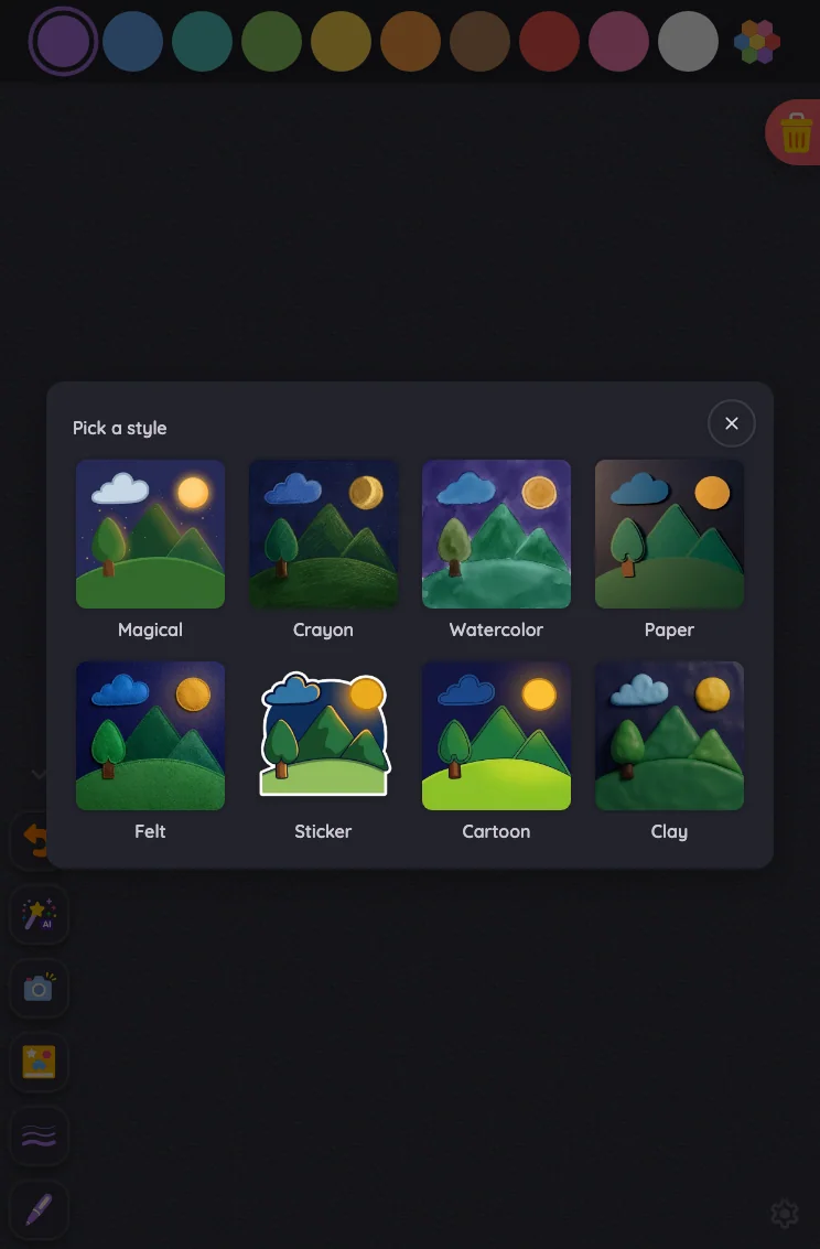 AI style picker in night mode at iPad mini 7th Gen (2024) in portrait