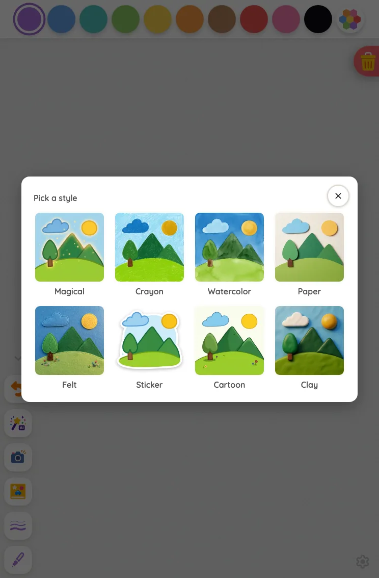 AI style picker in light mode at iPad mini 7th Gen (2024) in portrait