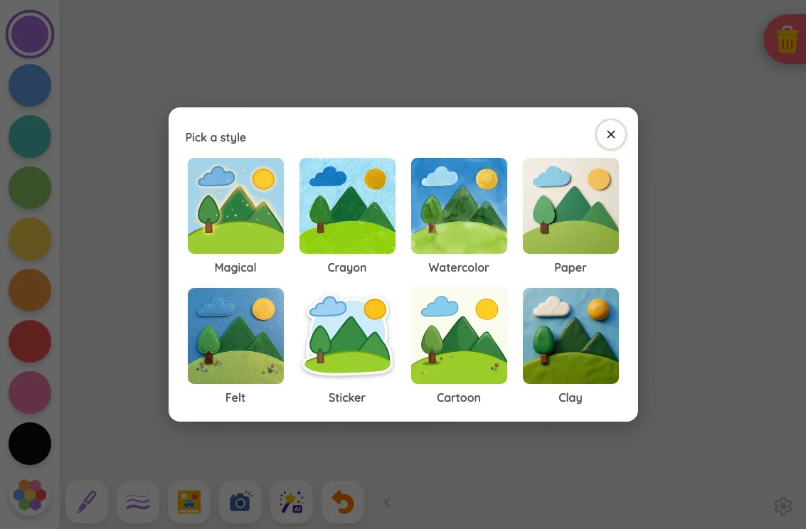 AI style picker in light mode at iPad mini 7th Gen (2024) in landscape