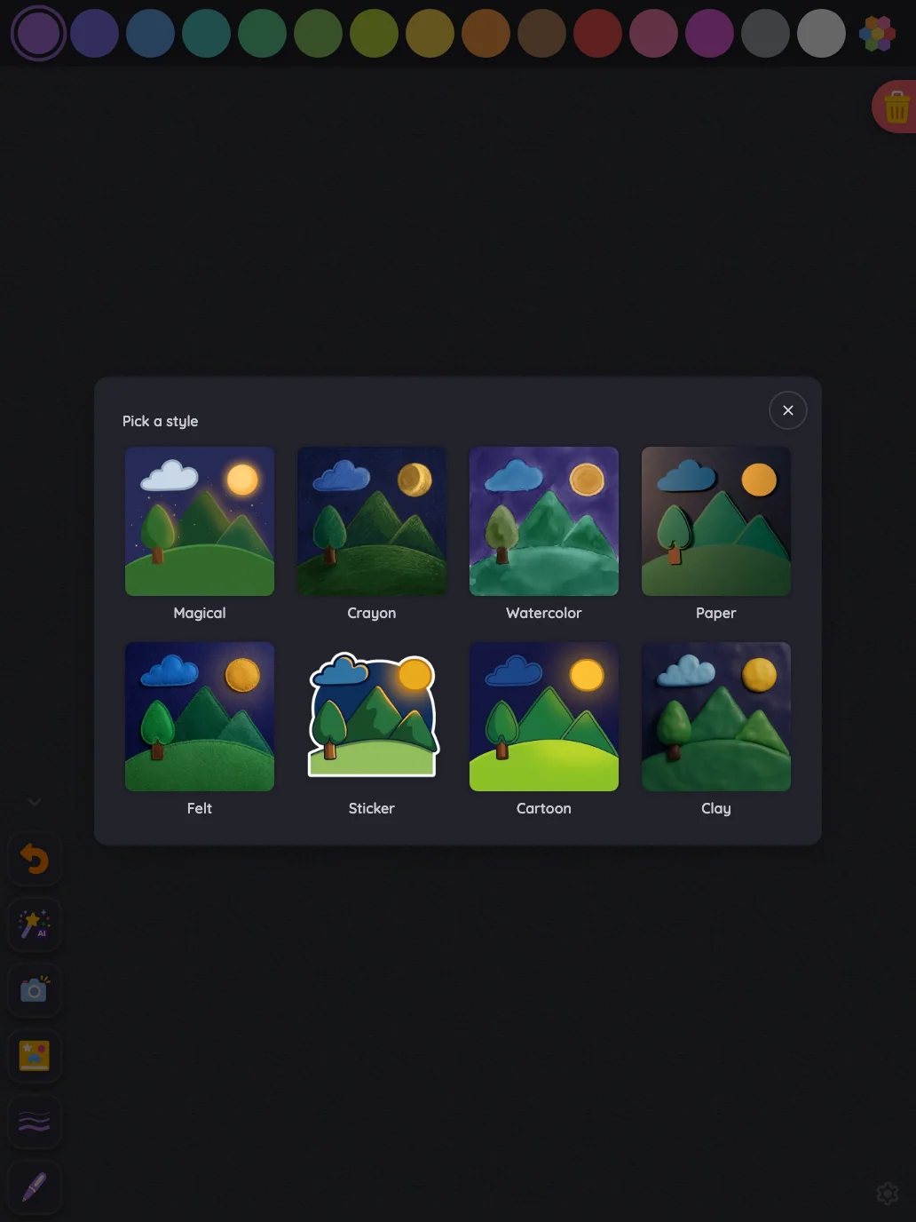 AI style picker in night mode at iPad Pro 13-inch (M4) in portrait
