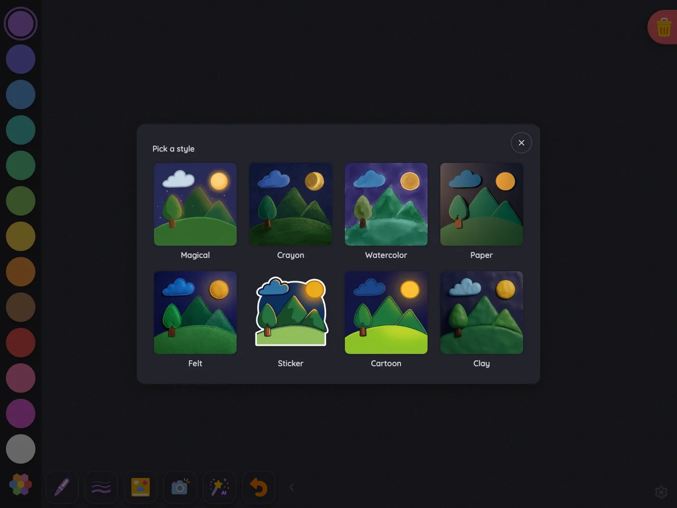 AI style picker in night mode at iPad Pro 13-inch (M4) in landscape