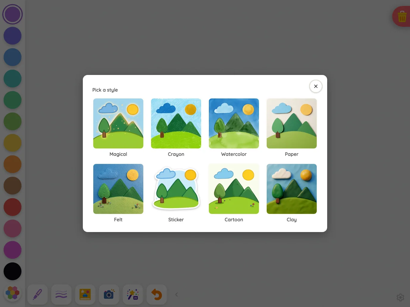 AI style picker in light mode at iPad Pro 13-inch (M4) in landscape