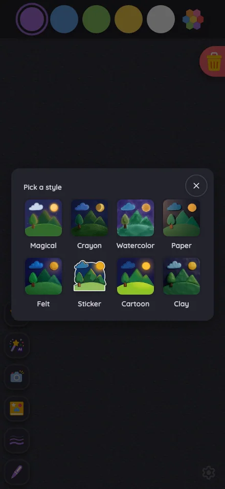 AI style picker in night mode at iPhone 16 Pro Max in portrait