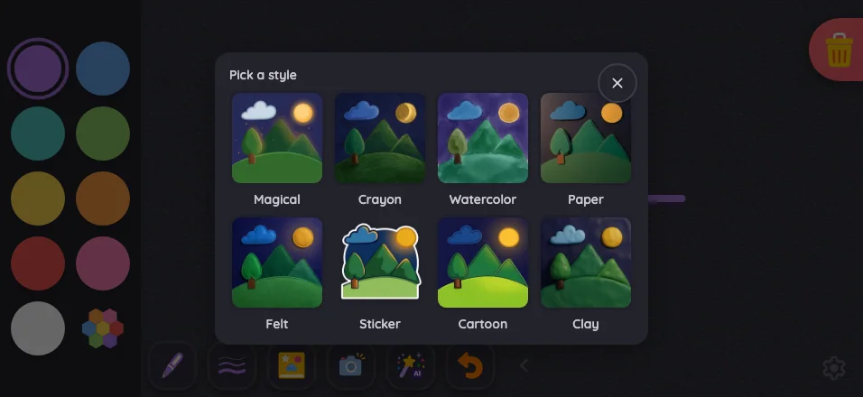 AI style picker in night mode at iPhone 16 Pro Max in landscape