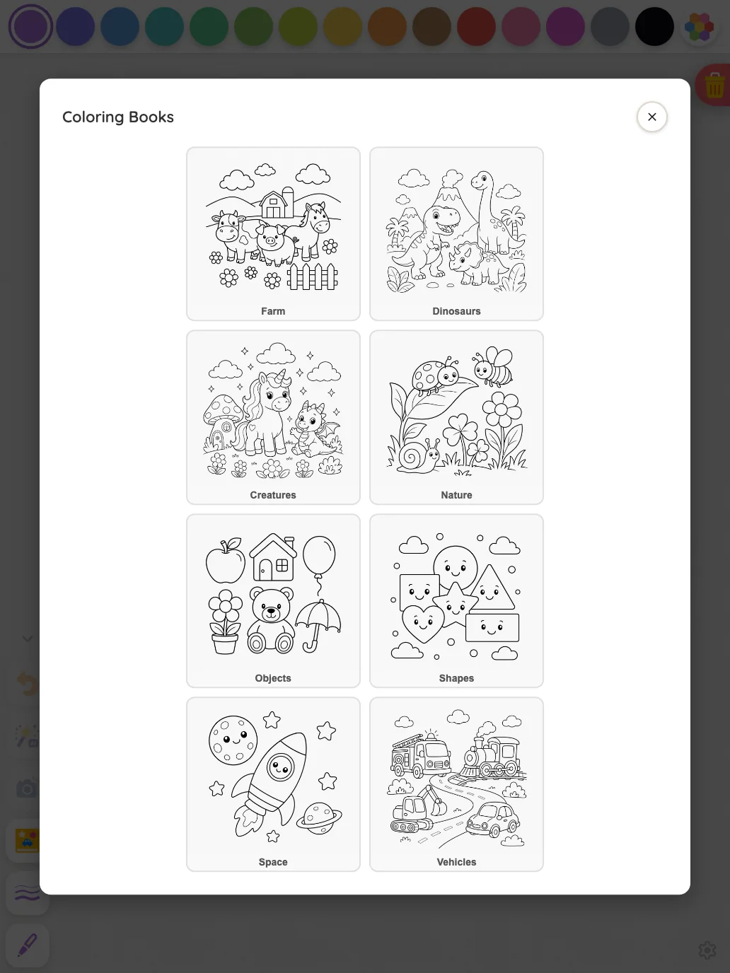 Coloring-book picker in light mode at iPad Pro 13-inch (M4) in portrait
