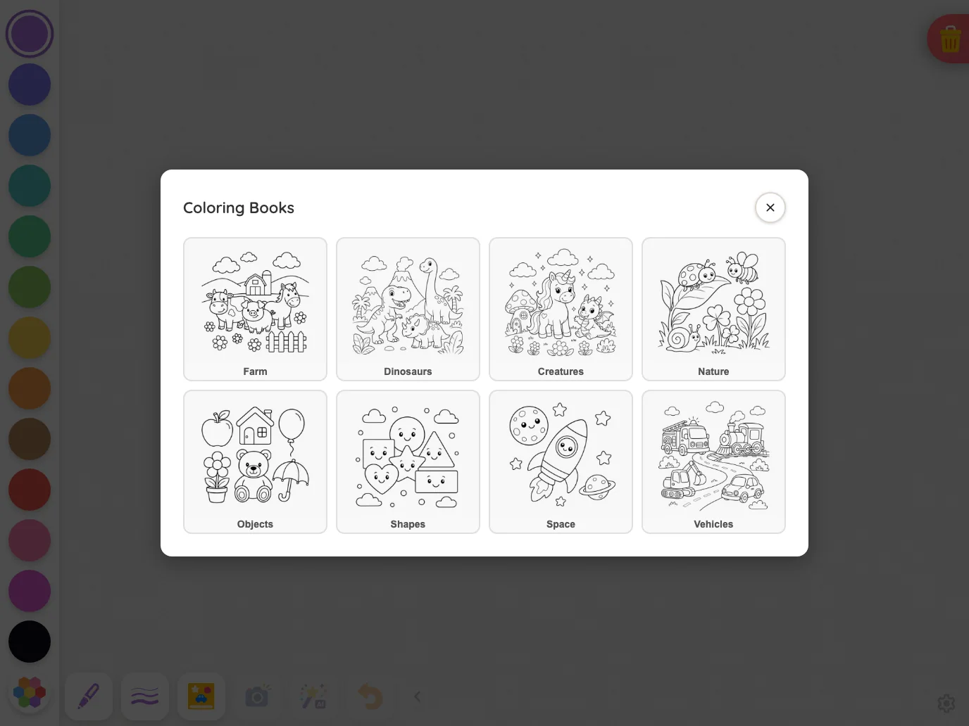 Coloring-book picker in light mode at iPad Pro 13-inch (M4) in landscape