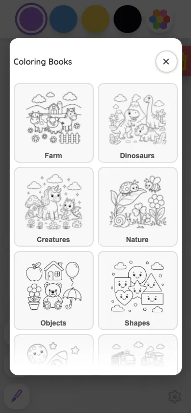 Coloring-book picker in light mode at iPhone 13 mini in portrait