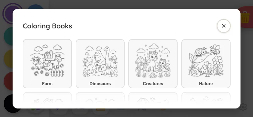 Coloring-book picker in light mode at iPhone 13 mini in landscape
