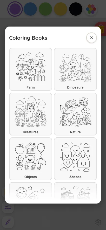 Coloring-book picker in light mode at iPhone 16 Pro Max in portrait