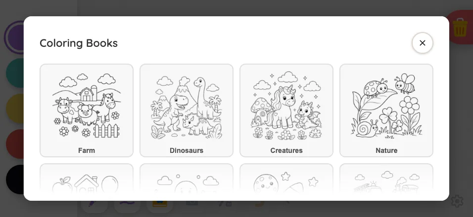 Coloring-book picker in light mode at iPhone 16 Pro Max in landscape