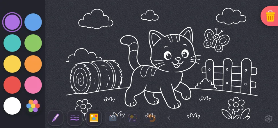 Coloring page · applied in night mode at iPhone 16 Pro Max in landscape