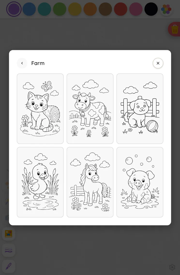 Coloring-page picker in light mode at iPad mini 7th Gen (2024) in portrait