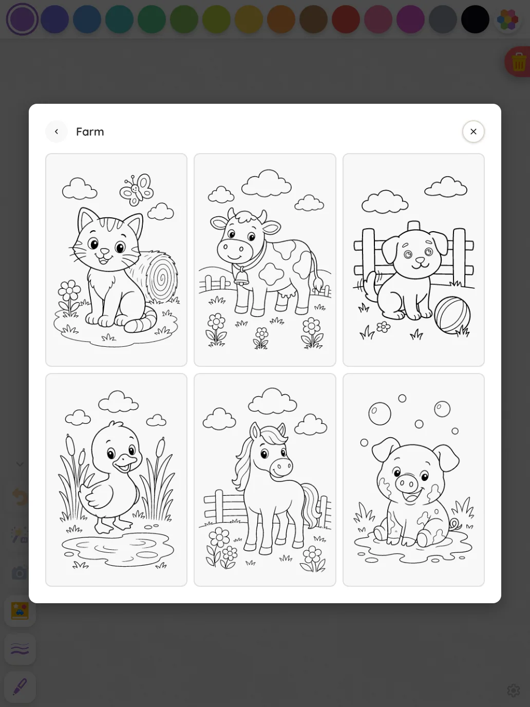 Coloring-page picker in light mode at iPad Pro 13-inch (M4) in portrait