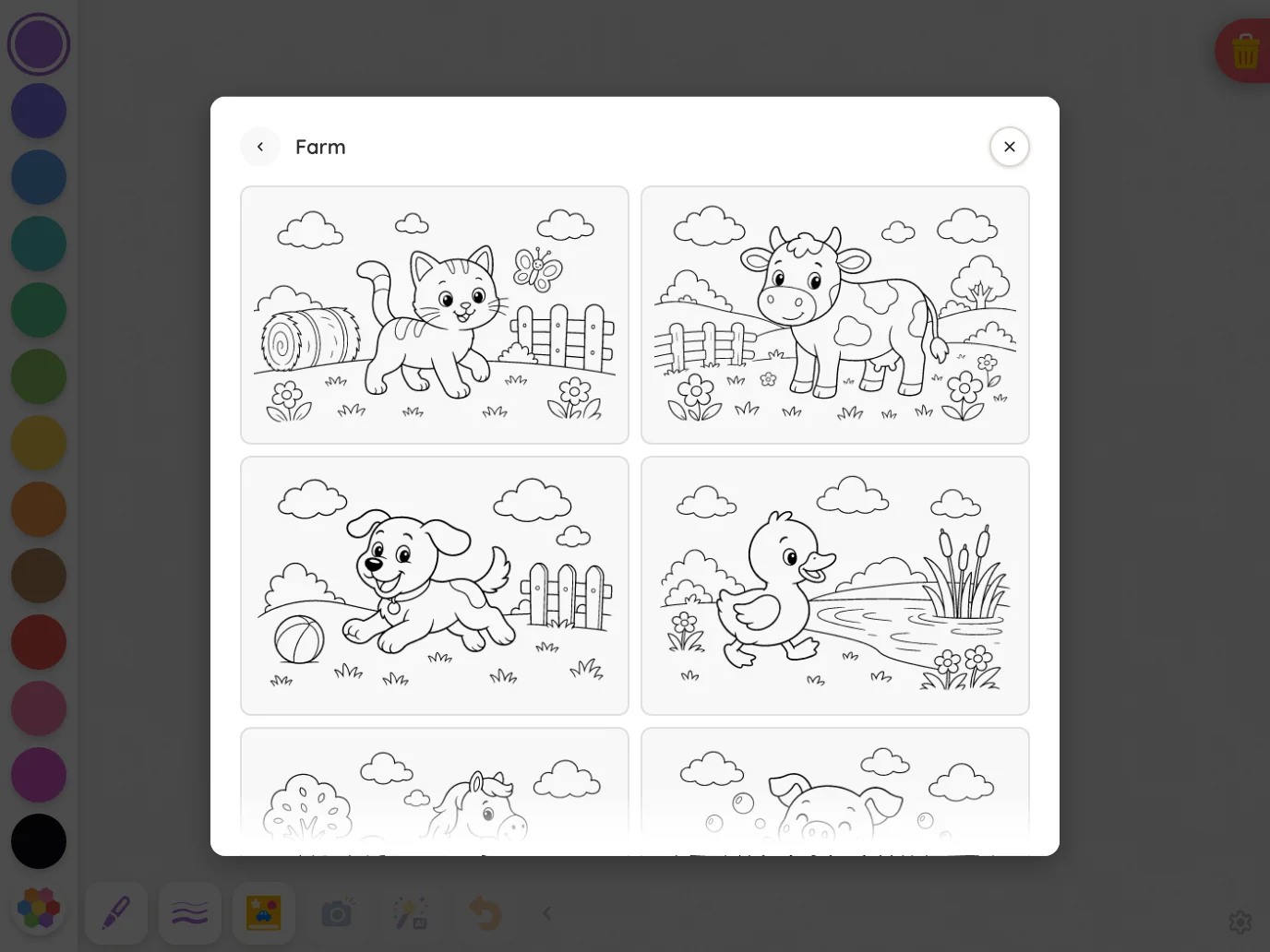 Coloring-page picker in light mode at iPad Pro 13-inch (M4) in landscape