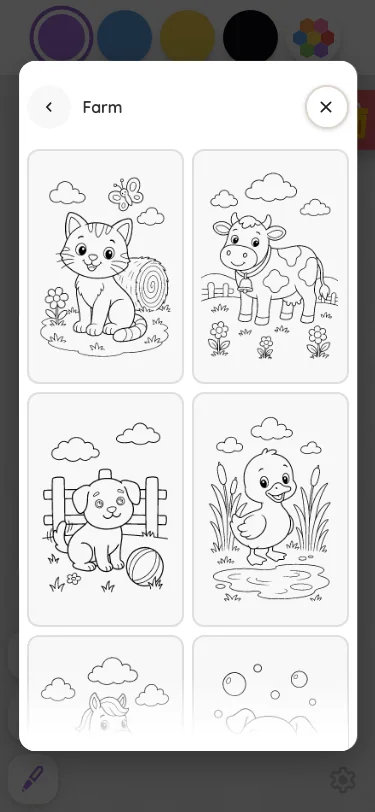 Coloring-page picker in light mode at iPhone 13 mini in portrait