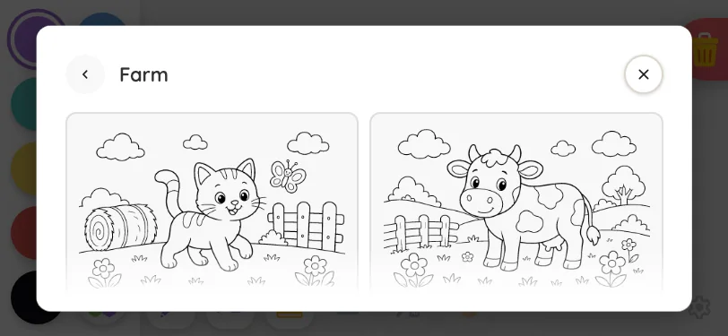 Coloring-page picker in light mode at iPhone 13 mini in landscape