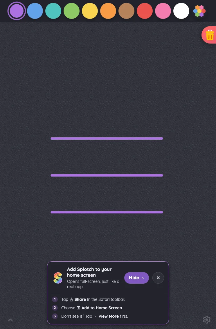 Install banner · instructions in night mode at iPad mini 7th Gen (2024) in portrait