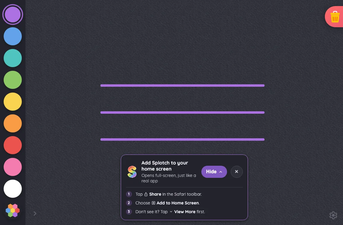 Install banner · instructions in night mode at iPad mini 7th Gen (2024) in landscape