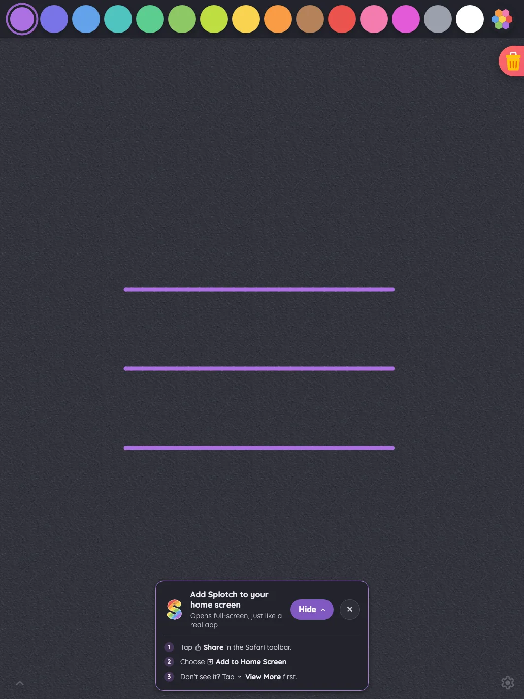 Install banner · instructions in night mode at iPad Pro 13-inch (M4) in portrait