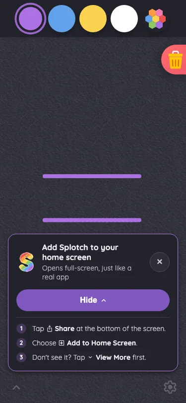 Install banner · instructions in night mode at iPhone 13 mini in portrait