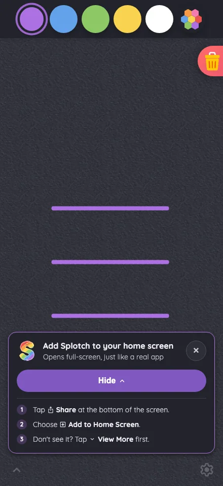 Install banner · instructions in night mode at iPhone 16 Pro Max in portrait