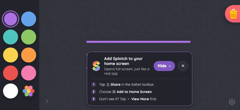 Install banner · instructions in night mode at iPhone 16 Pro Max in landscape