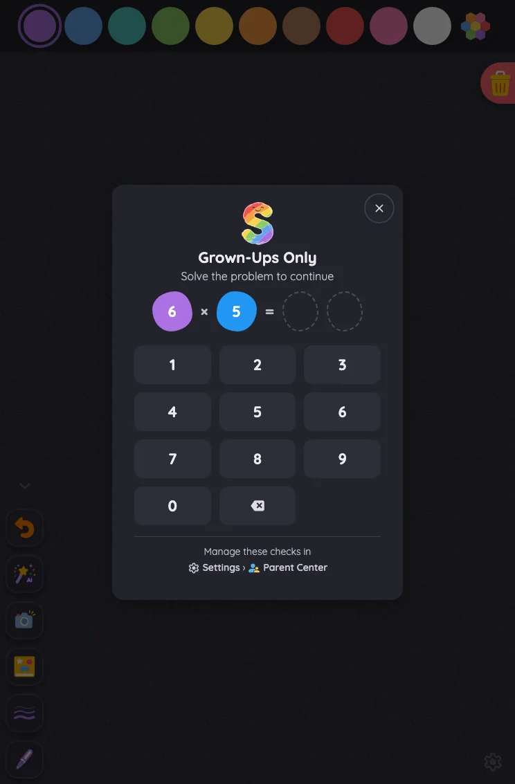 Grown-Ups Only gate in night mode at iPad mini 7th Gen (2024) in portrait