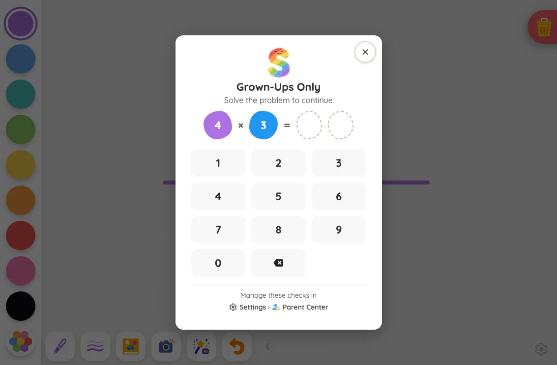 Grown-Ups Only gate in light mode at iPad mini 7th Gen (2024) in landscape