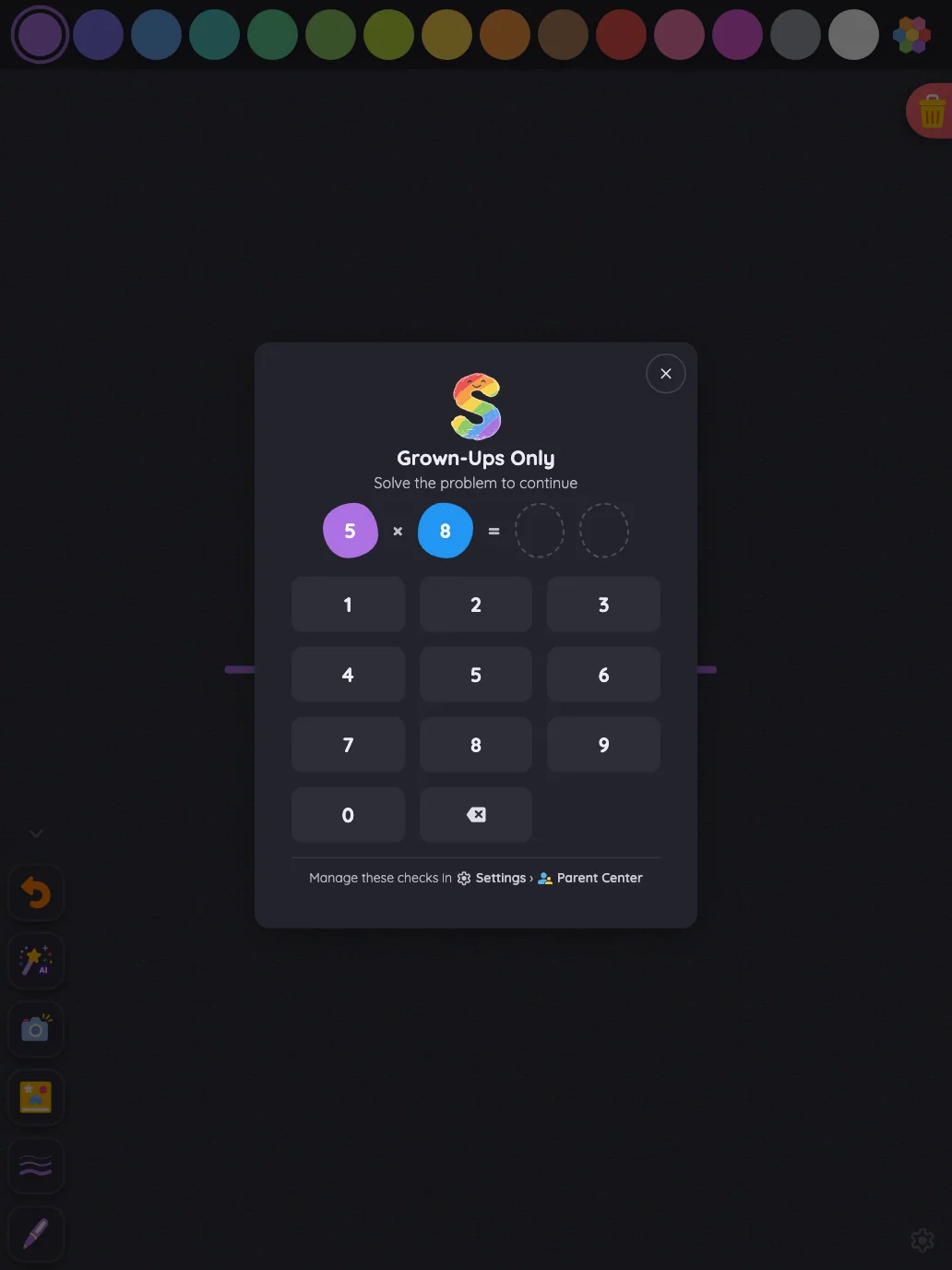 Grown-Ups Only gate in night mode at iPad Pro 13-inch (M4) in portrait