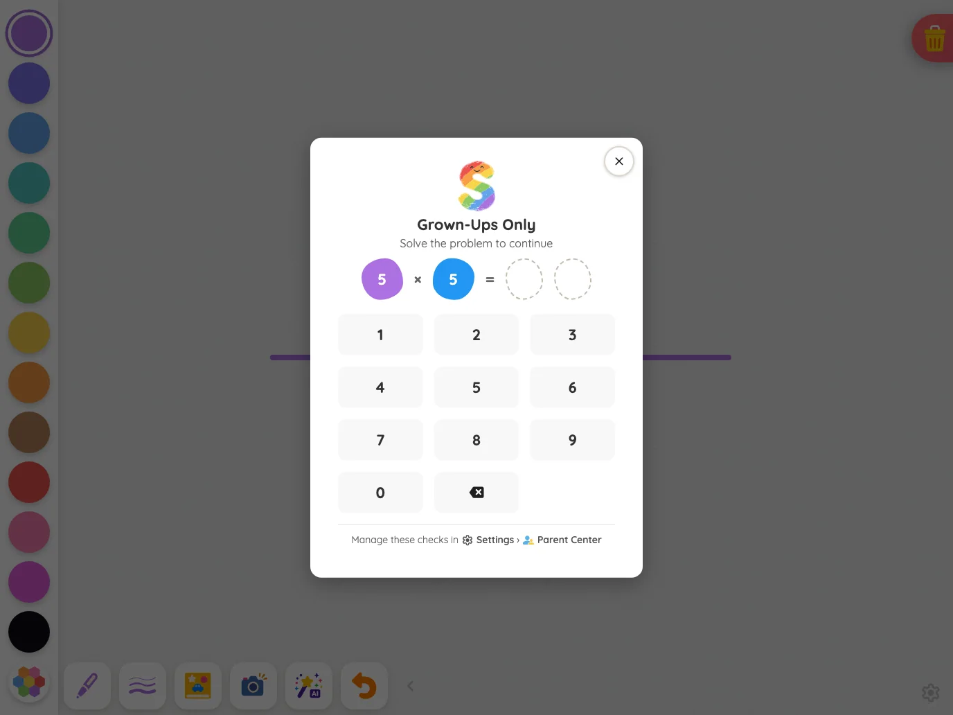 Grown-Ups Only gate in light mode at iPad Pro 13-inch (M4) in landscape