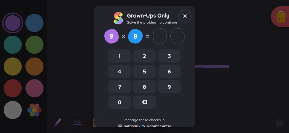 Grown-Ups Only gate in night mode at iPhone 16 Pro Max in landscape