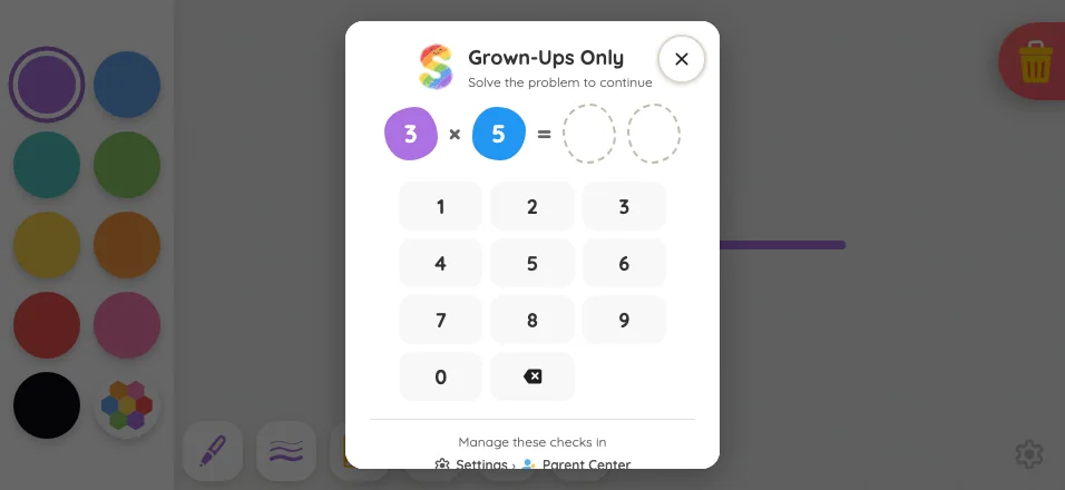 Grown-Ups Only gate in light mode at iPhone 16 Pro Max in landscape