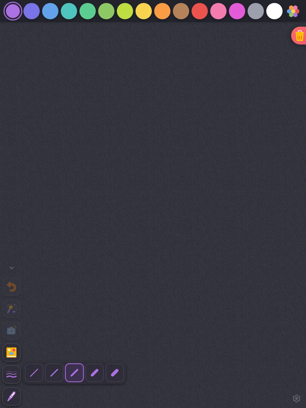 Stroke-width menu in night mode at iPad Pro 13-inch (M4) in portrait