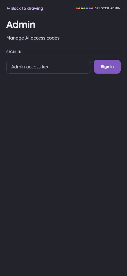 Admin · signed out in night mode at iPhone 16 Pro Max in portrait