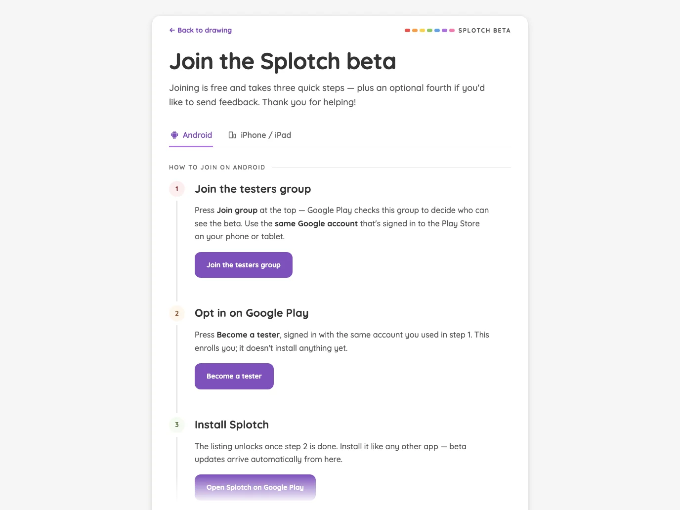 Beta sign-up · Android in light mode at iPad Pro 13-inch (M4) in landscape